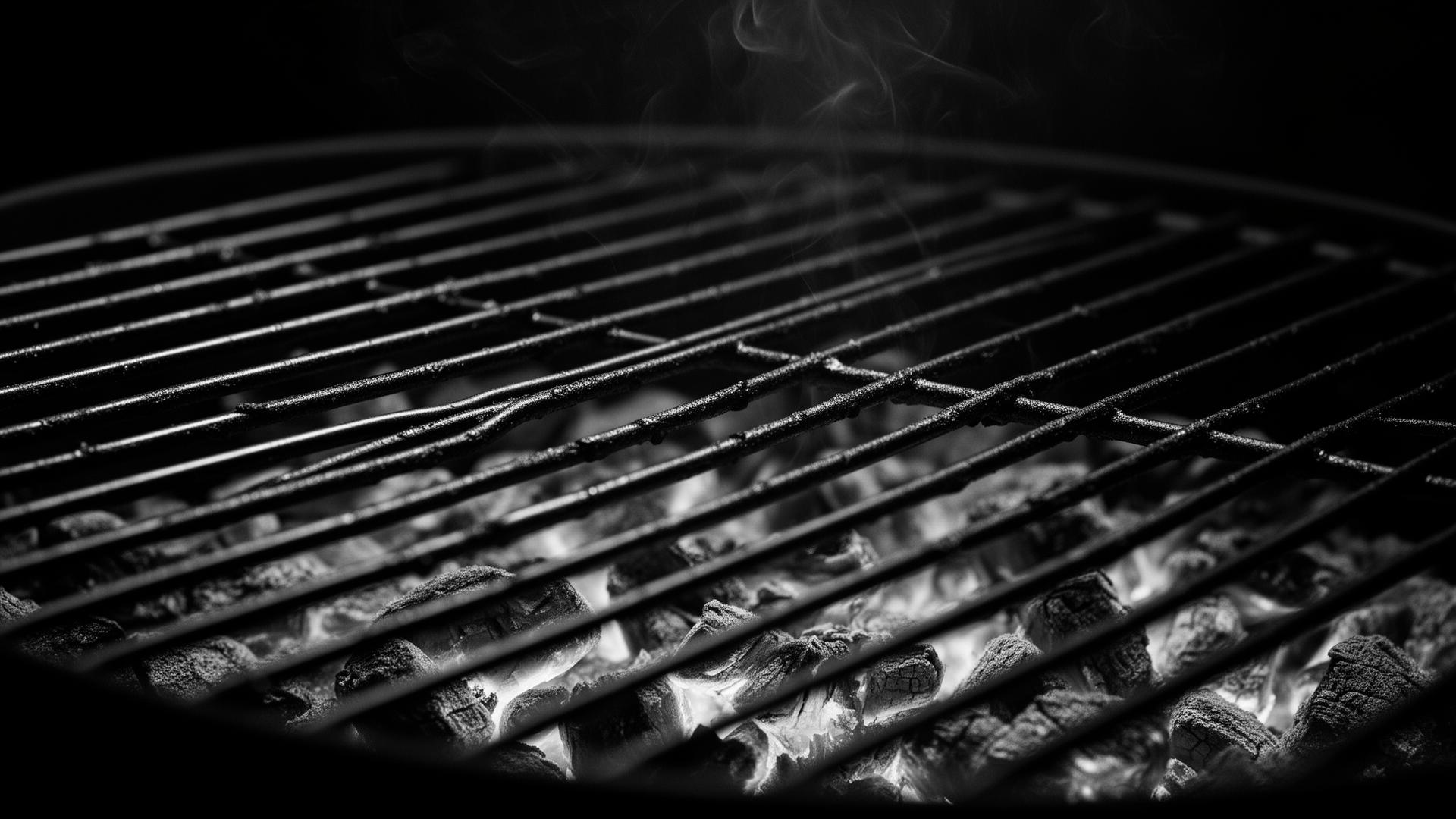 Hot BBQ grill grate over glowing embers